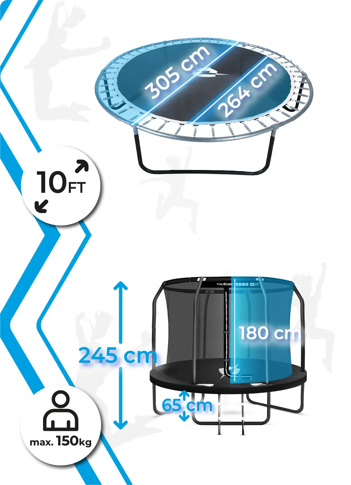 Батут Thunder INSIDE ELITE с внутренней сеткой 10 футов 305 см Черный (443089) - фото 5 Батут Thunder INSIDE ELITE с внутренней сеткой 10 футов 305 см Черный (443089) - фото 5