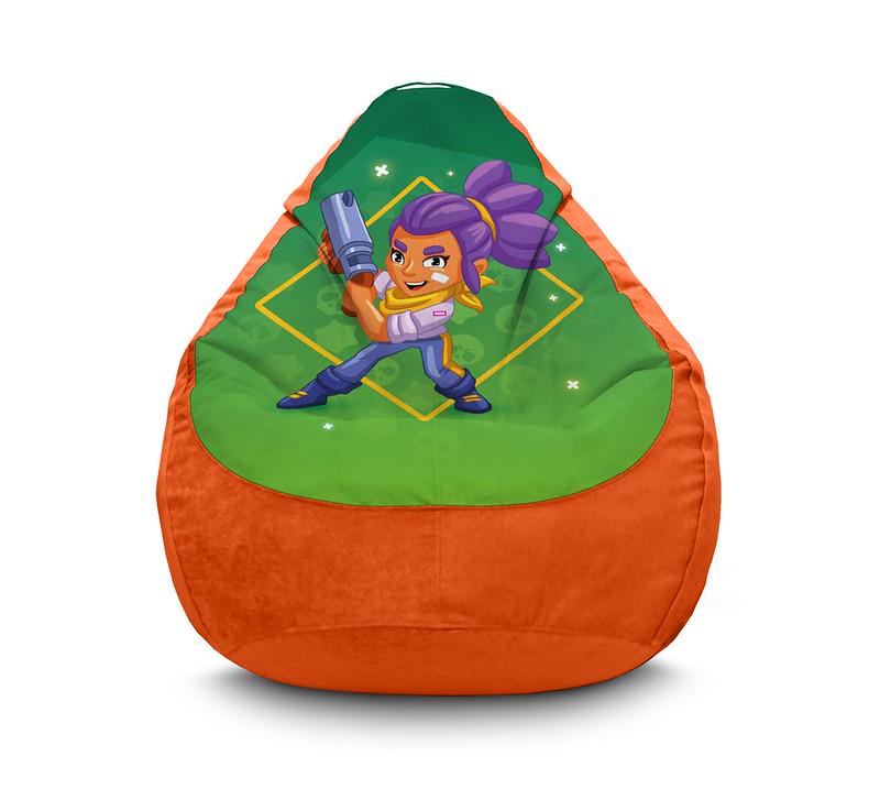 Кресло мешок iPuff Brawl Stars Shelly Флок XL 80x110 см Оранжевый