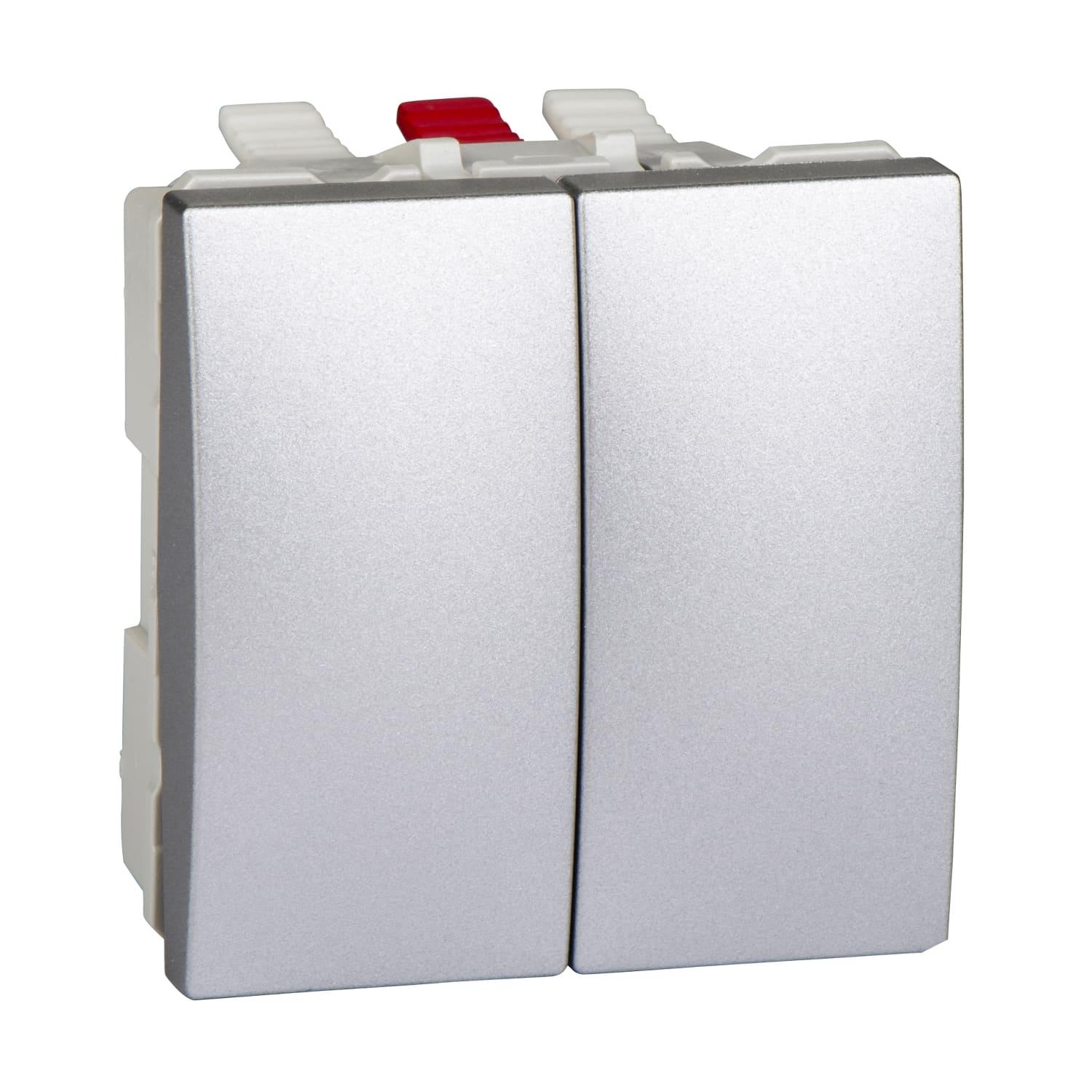 Выключатель двухклавишный Schneider Electric Unica 2 модуля Алюминиевый (MGU3.211.30) Выключатель двухклавишный Schneider Electric Unica 2 модуля Алюминиевый (MGU3.211.30)