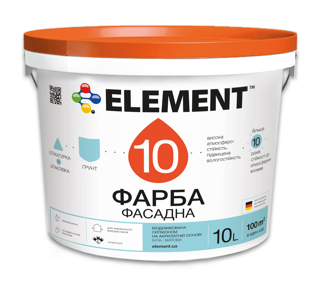Краска фасадная силиконовая ELEMENT 10 10 л Белый (27709983) Краска фасадная силиконовая ELEMENT 10 10 л Белый (27709983)