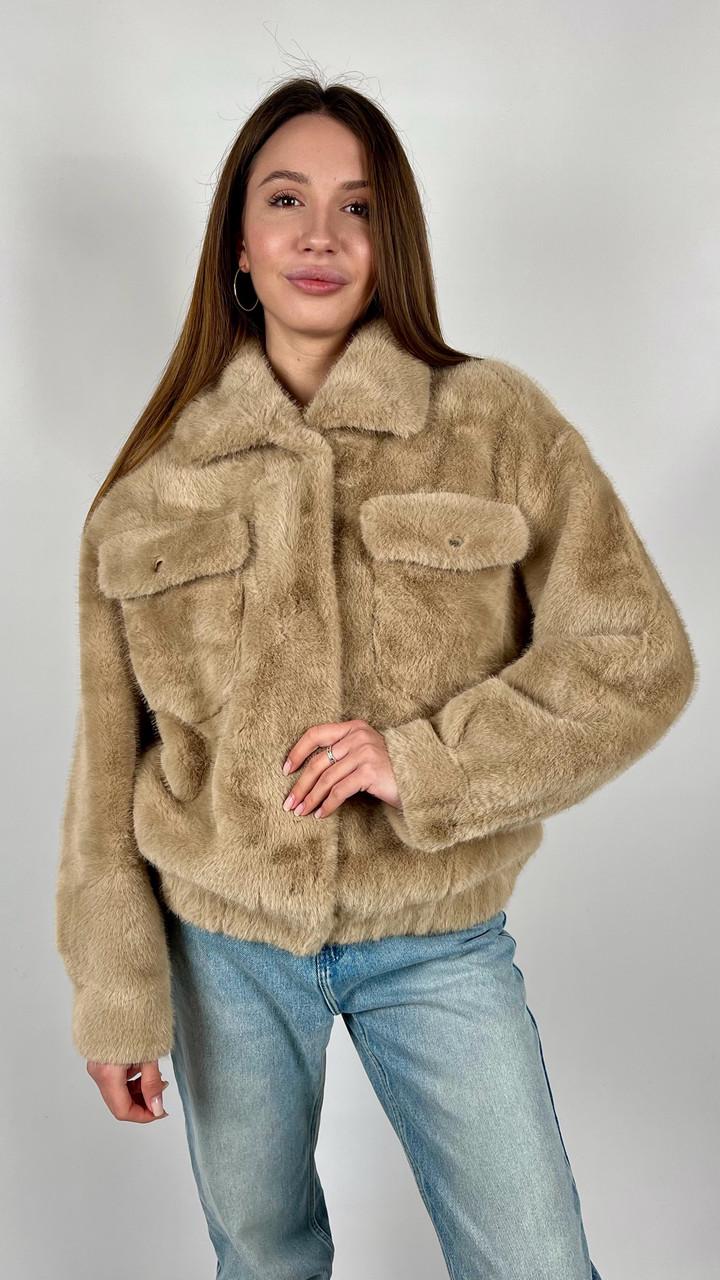 Шуба женская из эко-меха 6627-03 M Тёмно-бежевый - фото 4