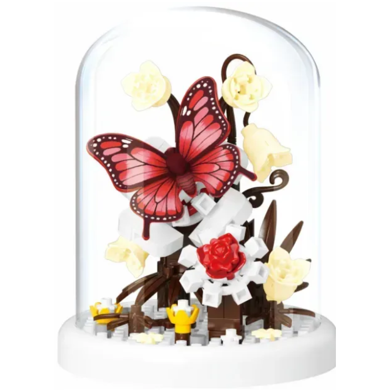 Конструктор детский блоковый Цветы с бабочкой в колбе 126 деталей 6,8х6,8х8,5 см (P2541)