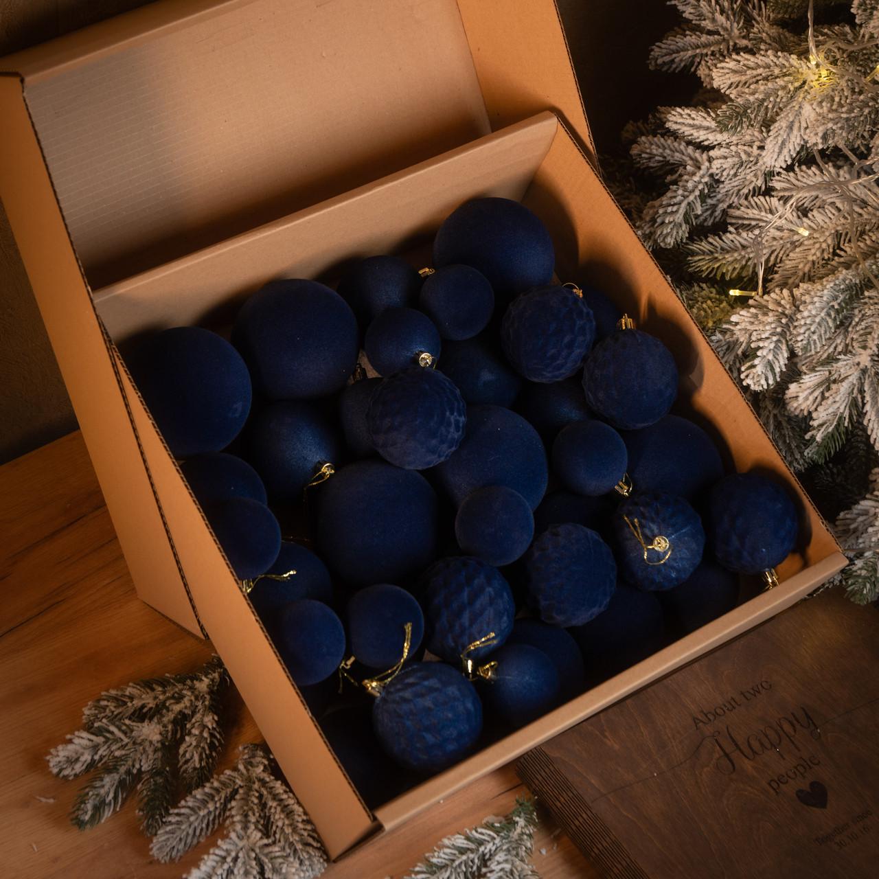 Набір куль новорічних Оксамит 40 шт. Джинсовий (Бархат джинс) - фото 1