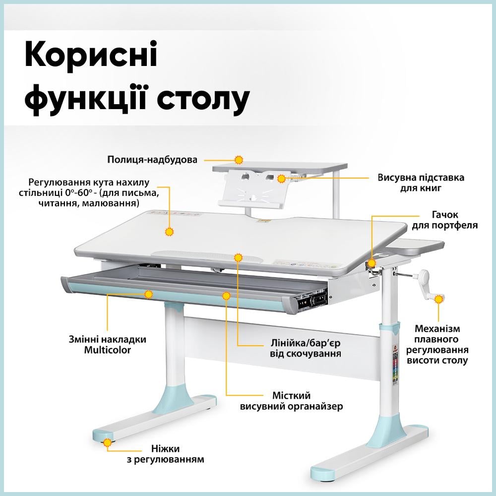 Парта-трансформер шкільна Mealux Edmonton Multicolor дитяча з полицею S50 Блакитний (8720682) - фото 11