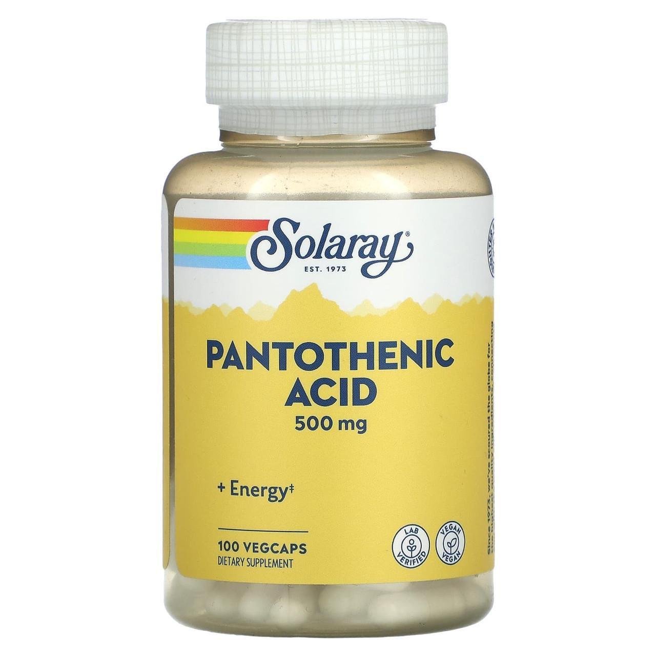 Пантотеновая кислота Solaray Pantothenic Acid витамин B5 для энергии 100 капс. 500 мг (1392689610)