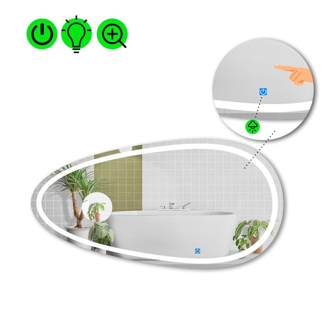 Зеркало с LED подсветкой Occhio 1 с сенсором и увеличительной линзой без подсветки 70x140 см (Occhio1-77)