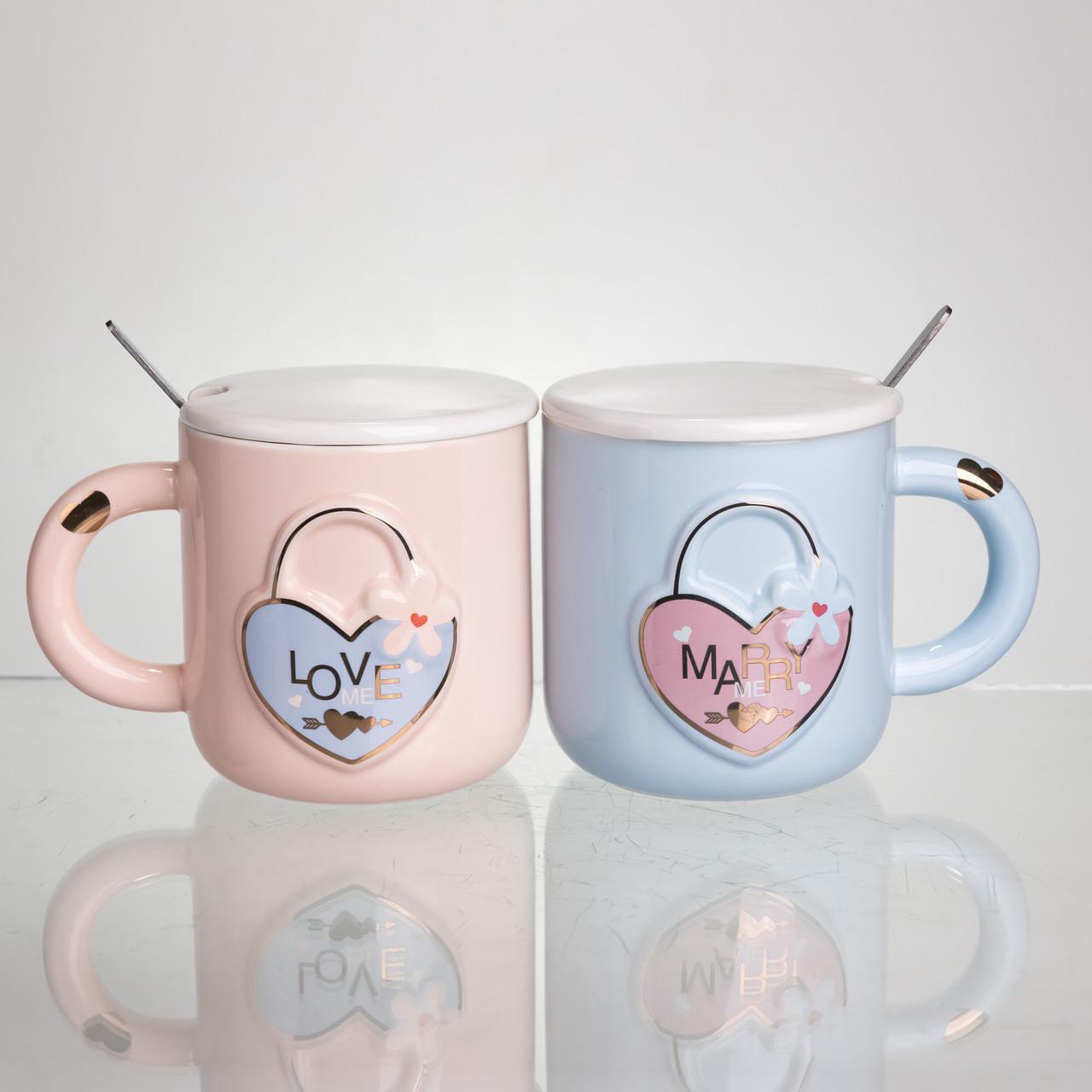 Набор чашек парных фарфоровых Light House Сердце замок LG-30152 PK/BL с ложкой и крышкой 400 мл Розовый/Голубой Набор чашек парных фарфоровых Light House Сердце замок LG-30152 PK/BL с ложкой и крышкой 400 мл Розовый/Голубой