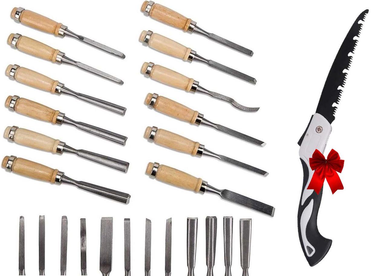 Набор стамесок для резьбы по дереву CCS 12 шт. для дерева и складная пила 280 мм по дереву с запасным полотном - фото 6
