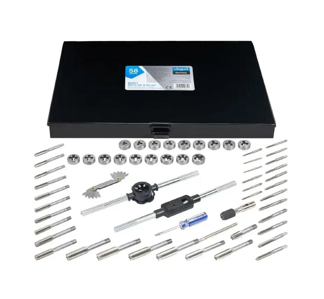 Набор метрических/дюймовых метчиков и плашек Scheppach SCH-M058-1 в металлическом кейсе 58 шт. М2-М12 (SCH-M058-1) Набор метрических/дюймовых метчиков и плашек Scheppach SCH-M058-1 в металлическом кейсе 58 шт. М2-М12 (SCH-M058-1)