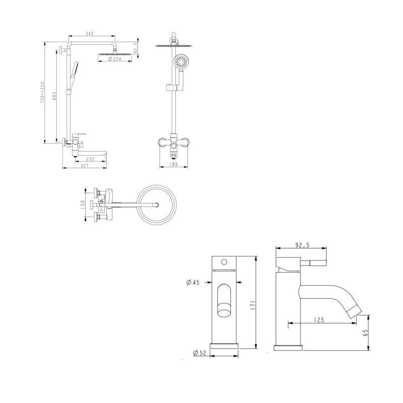 Душевая система Lidz Aria 10332 и смеситель для умывальника из нержавеющей стали (LDARI1033NKS46109) - фото 2