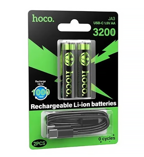 Батарейки акумуляторні пальчикові Hoco JA3 Type-C AA 1,5V 860 mAh 2 шт. Батарейки акумуляторні пальчикові Hoco JA3 Type-C AA 1,5V 860 mAh 2 шт.