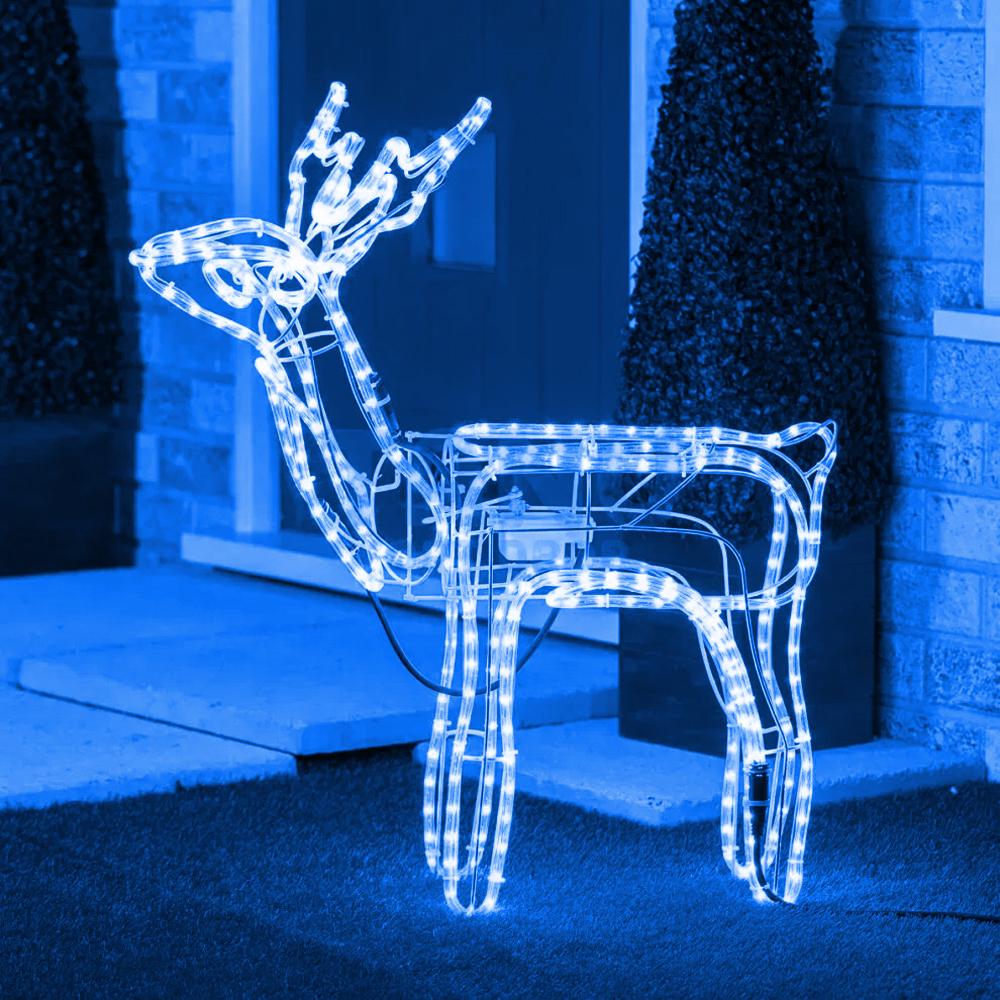 Декоративна світлодіодна фігура "Новорічний олень" висота 120 см 220 В з поворотом голови Синій - фото 2