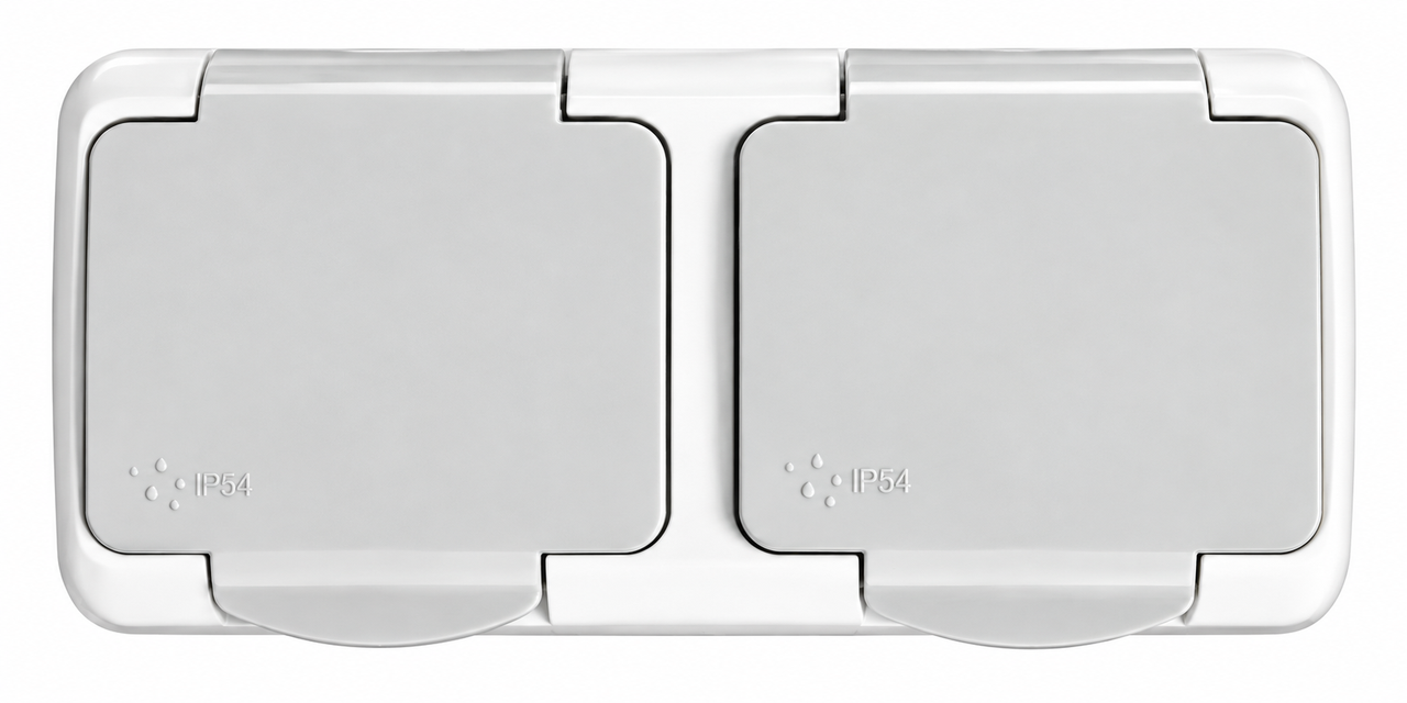 Розетка двойная Erste Outdoor с заземлением наружного монтажа влагозащищена IP 54 Серый (GD_E8005-52)