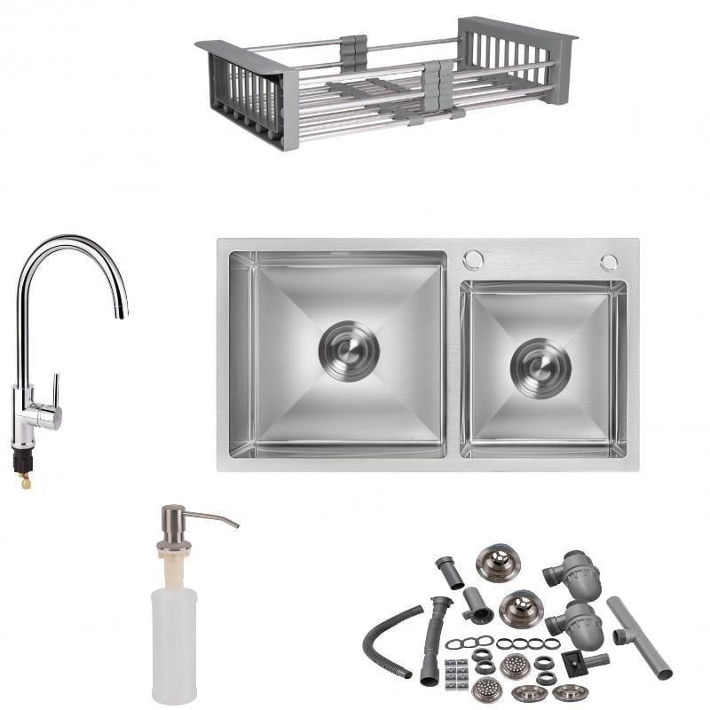 Мойка H7843 Brush 30/08 мм Lidz/смеситель для кухни Spring 007F-2 с подключением к фильтру Qtap Chrome