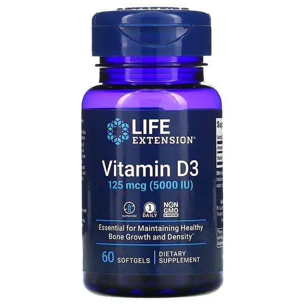 Витамин D Life Extension Vitamin D3 125 mcg 5,000 IU 60 Softgels (LEX-17136)