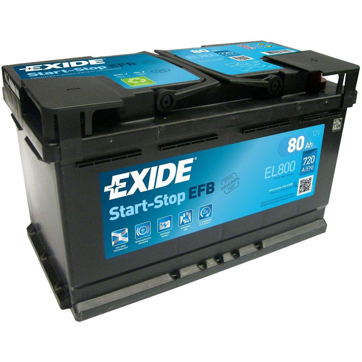 Аккумулятор автомобильный EXIDE Start-Stop EFB EL800 EN 6СТ-80Ah АзЕ 720A (76061)