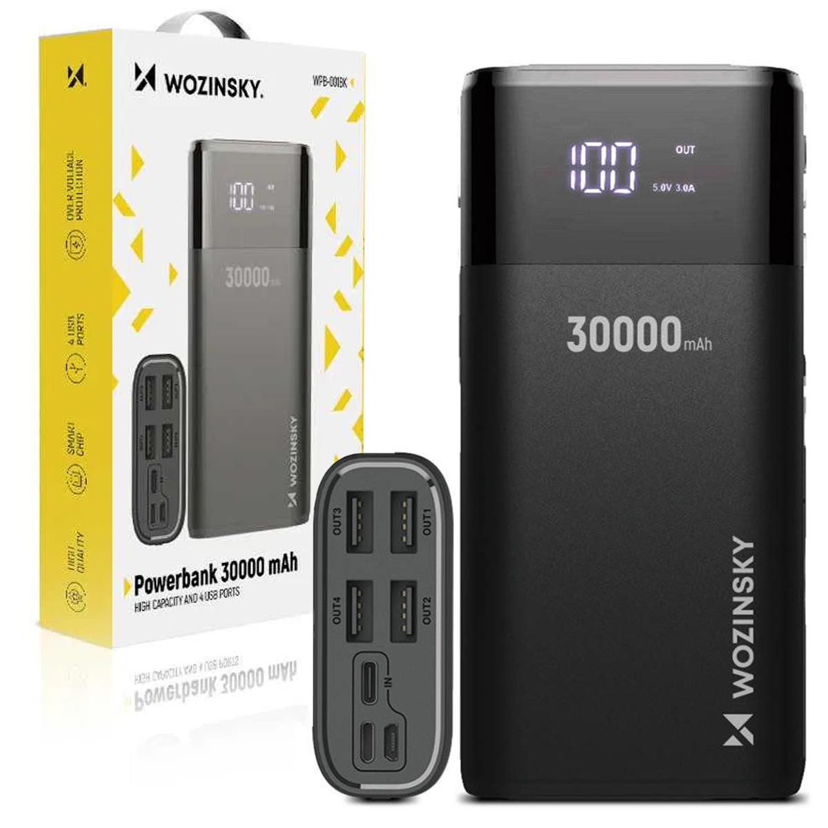 Повербанк Wozinsky 30000 mAh 4xUSB Чорний - фото 2