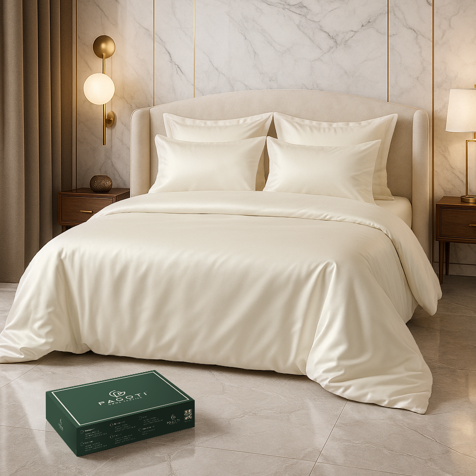 Комплект постільної білизни ліоцелл PAGOTI Aura сімейний 2х50х70/2х70х70 см Молочний - фото 1 Комплект постільної білизни ліоцелл PAGOTI Aura сімейний 2х50х70/2х70х70 см Молочний - фото 1