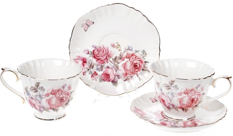 Чайный фарфоровый сервиз Версаль 6 чашек 250 мл и 6 блюдец Ø 15 см (BD-572-102)