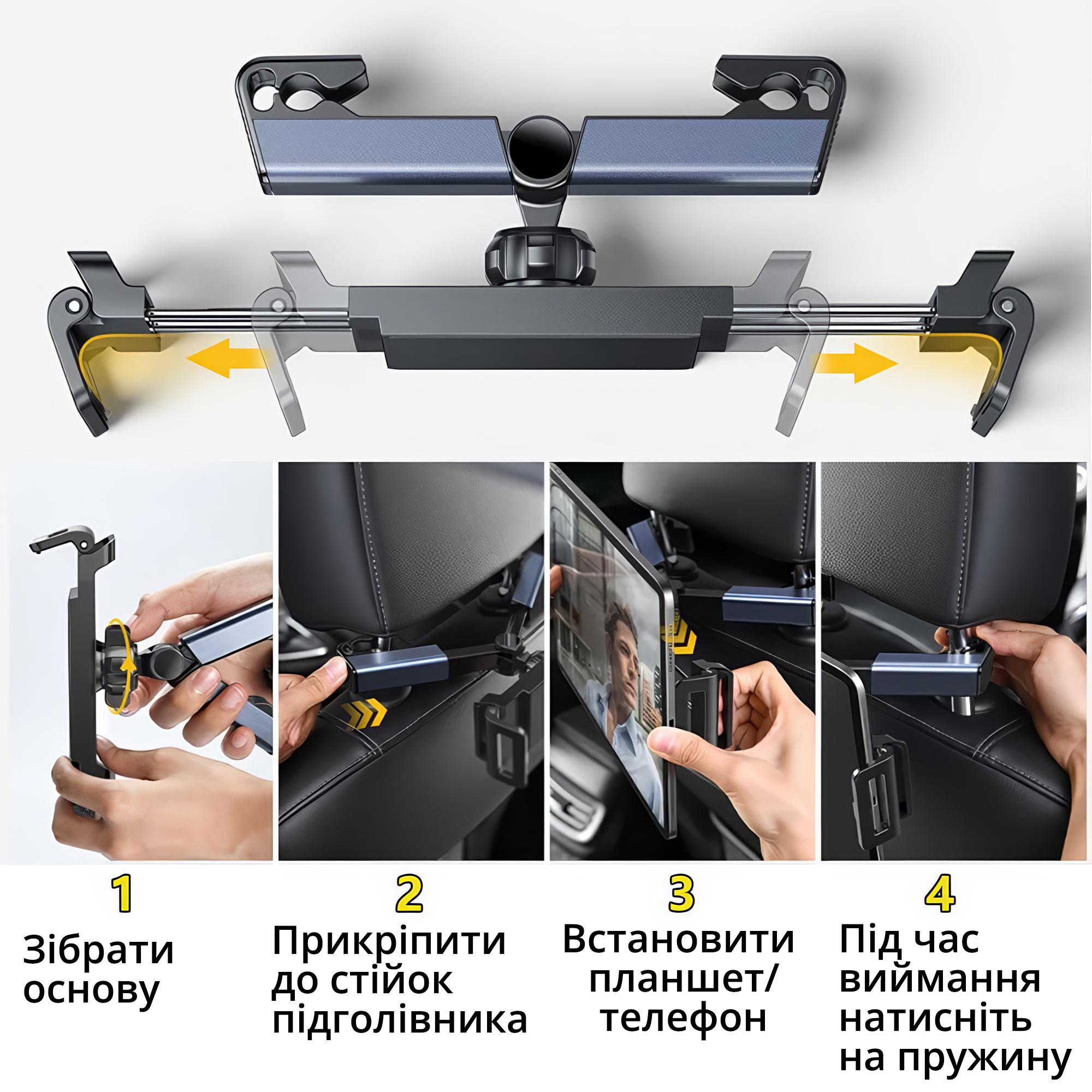 Автодержатель вращающийся для телефона/планшета на стойки подголовника сидения (TRYMCH-0018) - фото 6