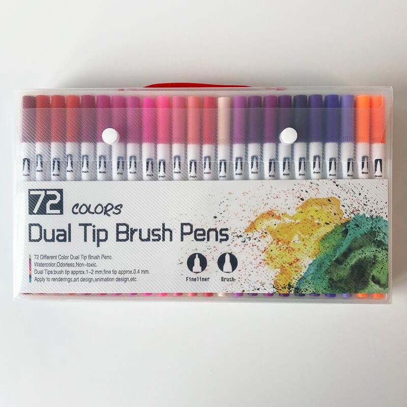 Маркеры-линеры Dual Tip Brush Pens на водной основе двухсторонние 72 шт