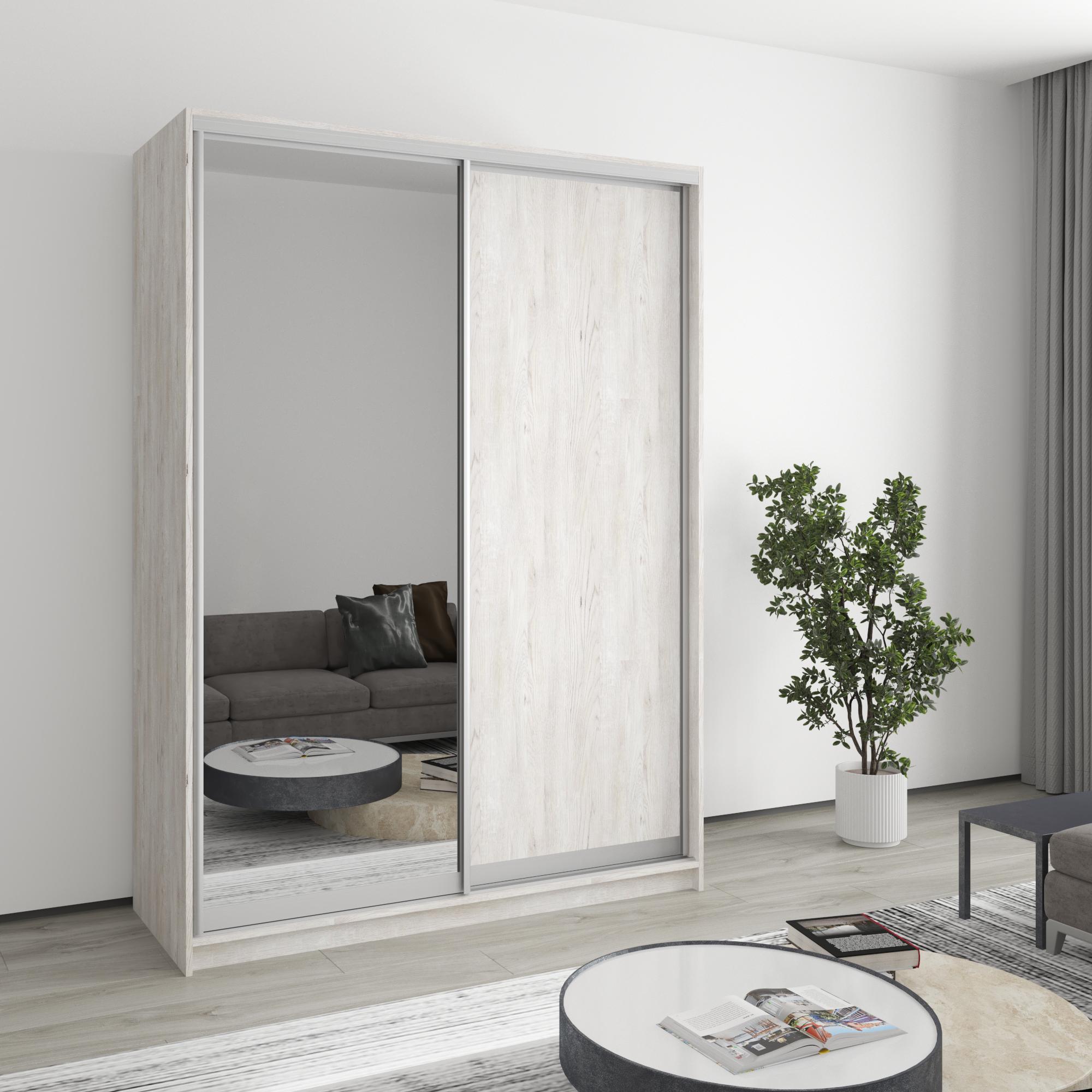 Шкаф-купе двухдверный MebelStar Комбо AL ДСП/зеркало 150x60x210 см Аляска серый (MBS-2766)