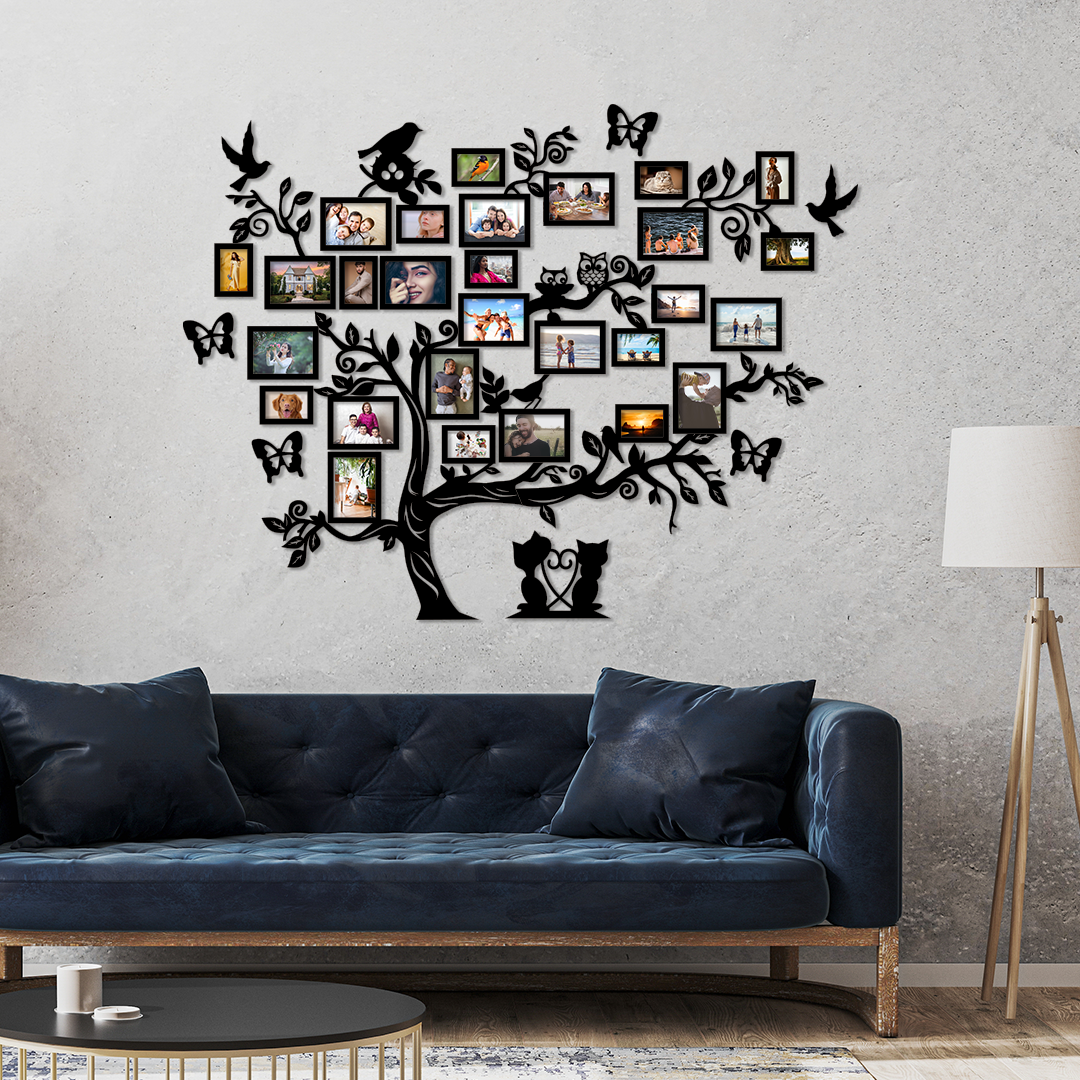 Панно дерев'яне Decart Затишок Сімейне дерево декор для кімнати вітальні 218х122 см рамки 10x15 11 шт. 13х18 см 6 шт./21x30 1 шт.