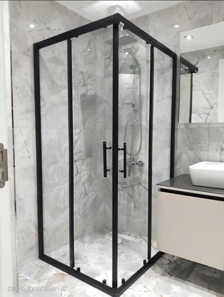 Душова кабіна квадратна Aquanil INDIANA прозора розсувна без піддона 900х1000х1900 мм Чорний (112709324)