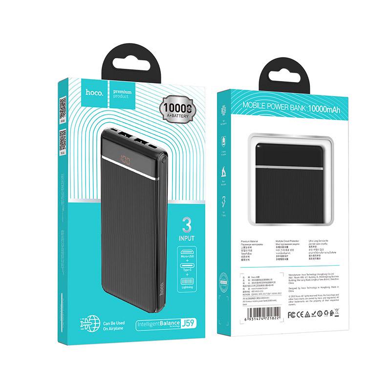 Повербанк Hoco J59 Famous 10000 mAh 2USB/Type-C/Micro-USB 2A LED дисплей Чорний - фото 3