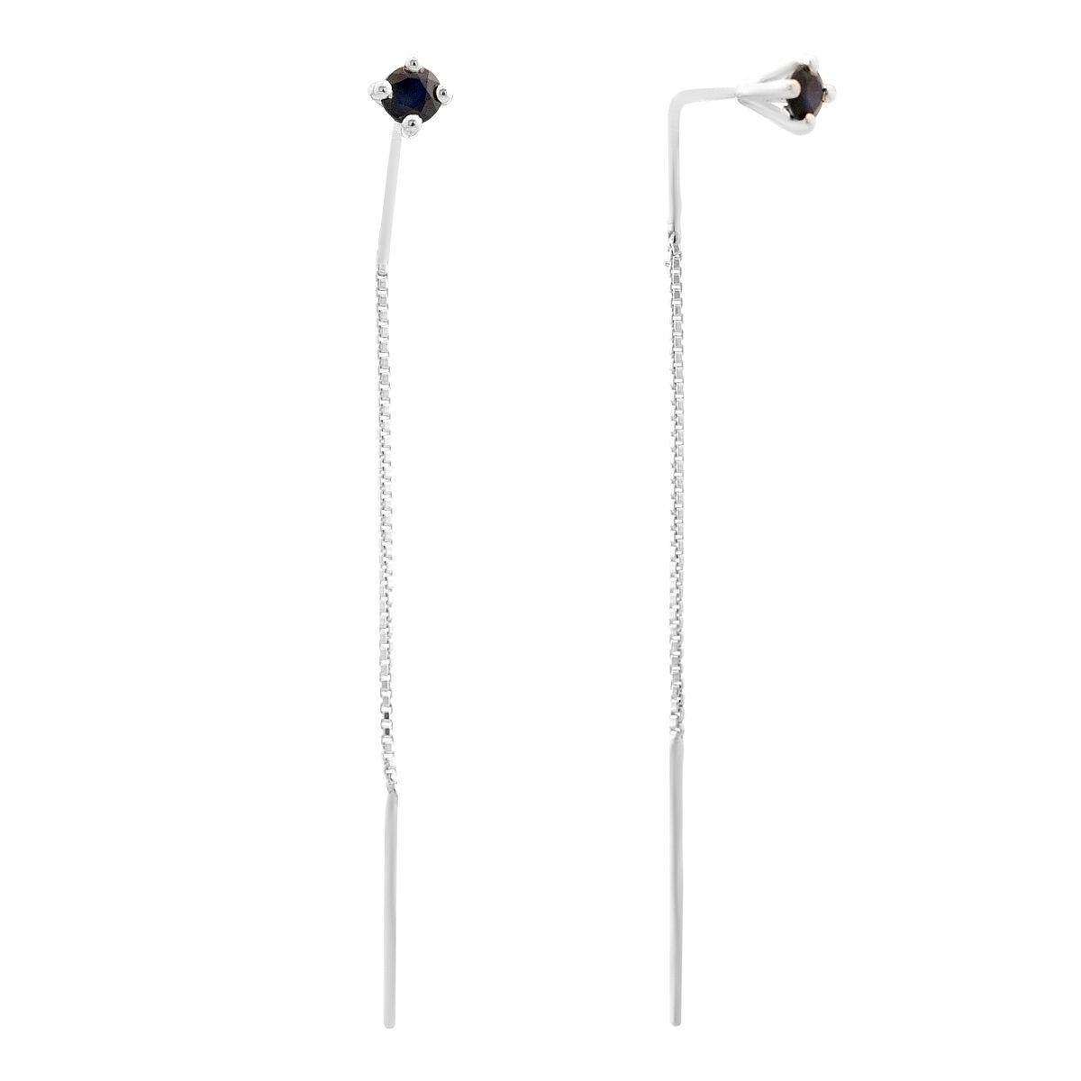 Срібні сережки-протяжки з сапфіром кругла та краплинна форма Глибокий синій Срібні сережки-протяжки з сапфіром кругла та краплинна форма Глибокий синій