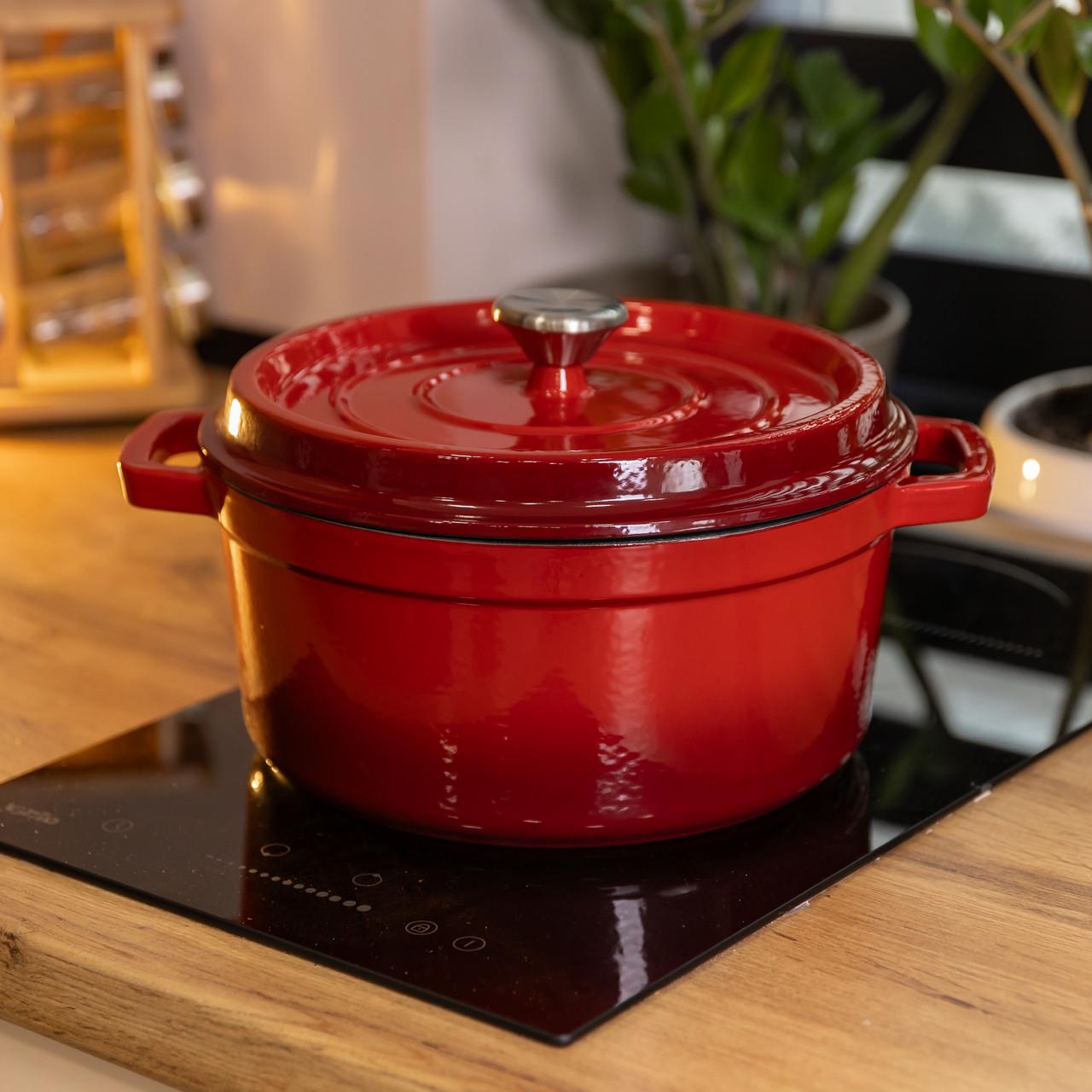 Каструля чугунная эмалированная с крышкой для тушения/запекания/утомления 4,5 л Красный (HP-1-19-RED)