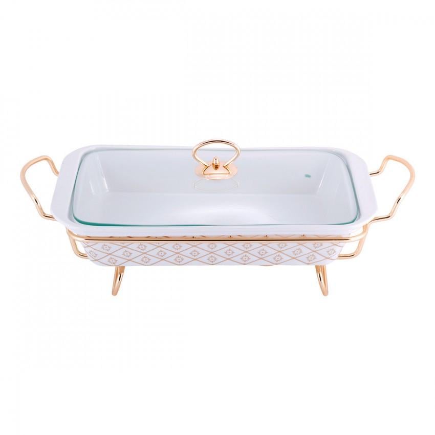 Мармит керамический Kamille KM-6417 прямоугольный с подставкой Gold (1579379685)