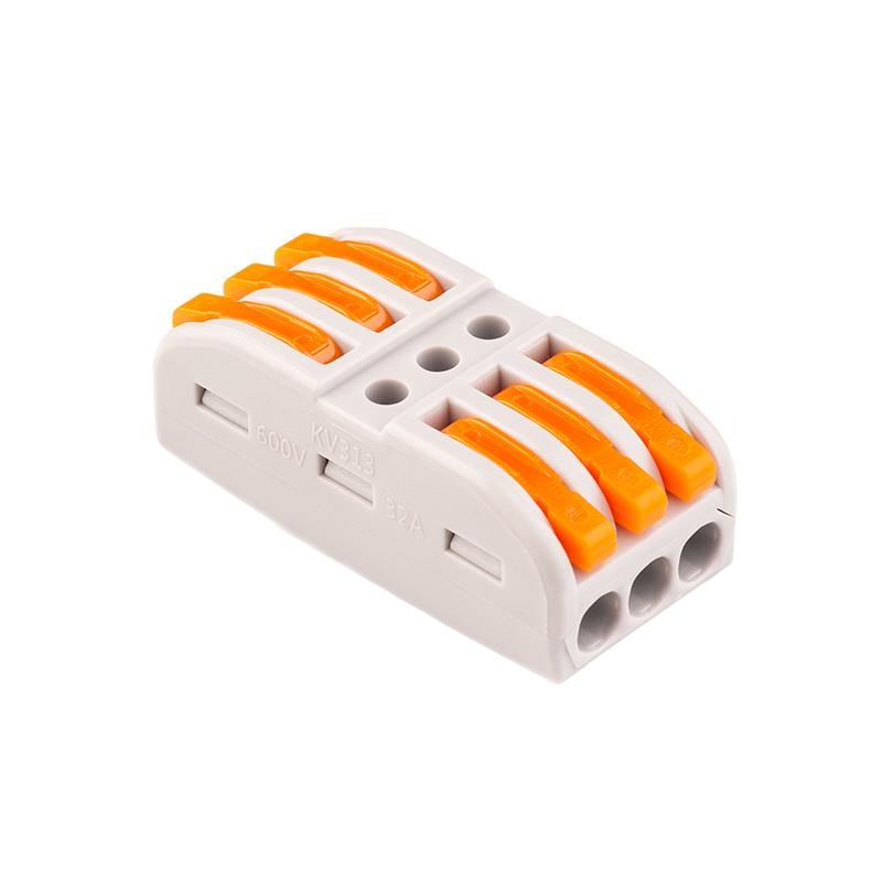 Клемма проходная Tactix 0,08-4 мм2 32А 3х1-3х1 одинарная 39,3х18х14,5 мм Оранжевый (KV313)