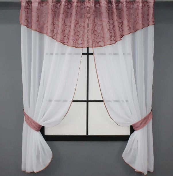 Шторки с ламбрекеном на кухню 270х170 см Марсала/Белый (084к)