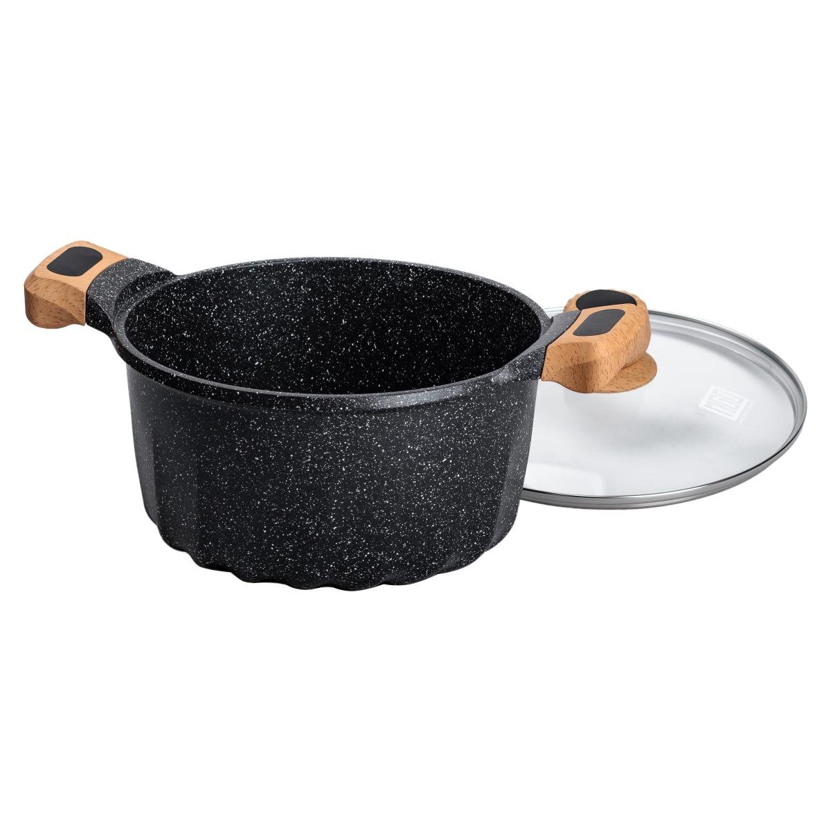 Кастрюля алюминиевая MGC во французском стиле со стеклянной крышкой 5 л Черный - фото 4