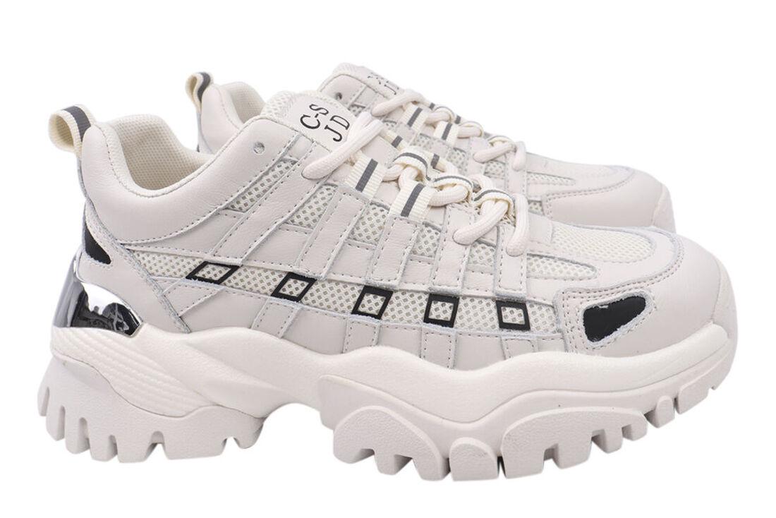 Кроссовки женские Li Fexpert из кожи на платформе на шнуровке р. 40 Молочный (593-21DK)