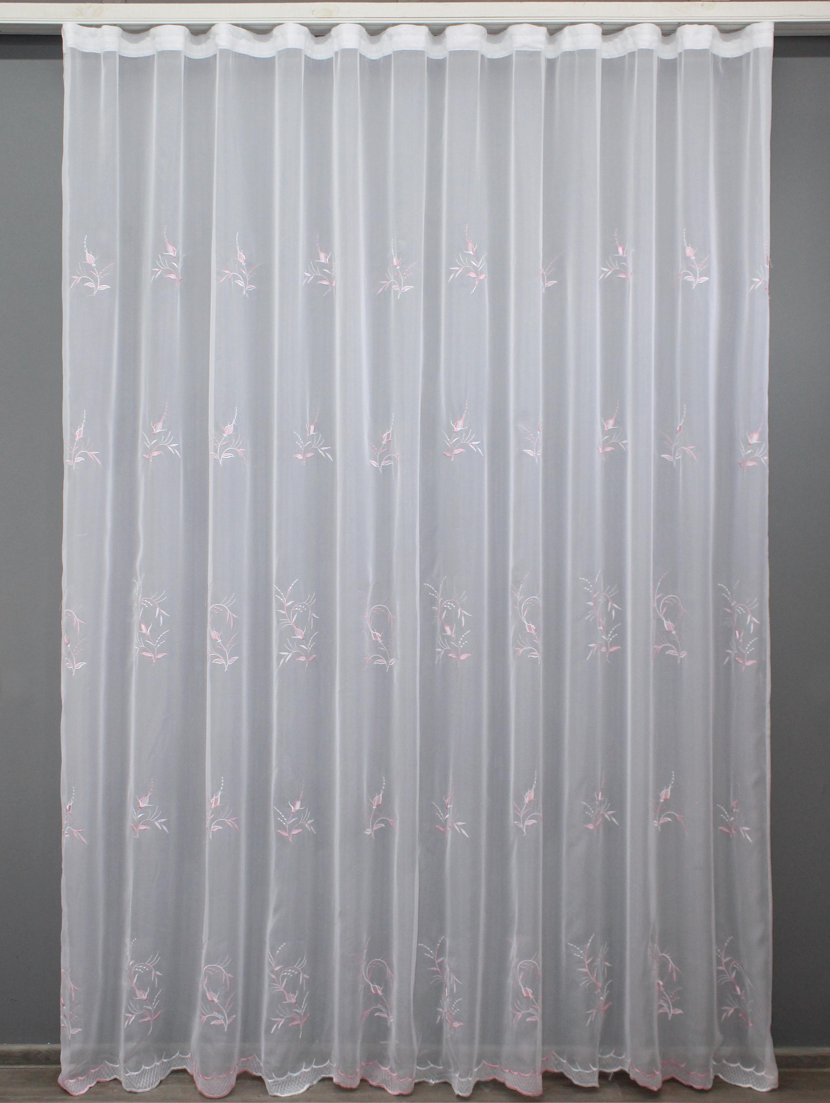 Тюль VR-Textil 786т шифон с вышивкой 300х270 см Белый/Розовый (42-0188)