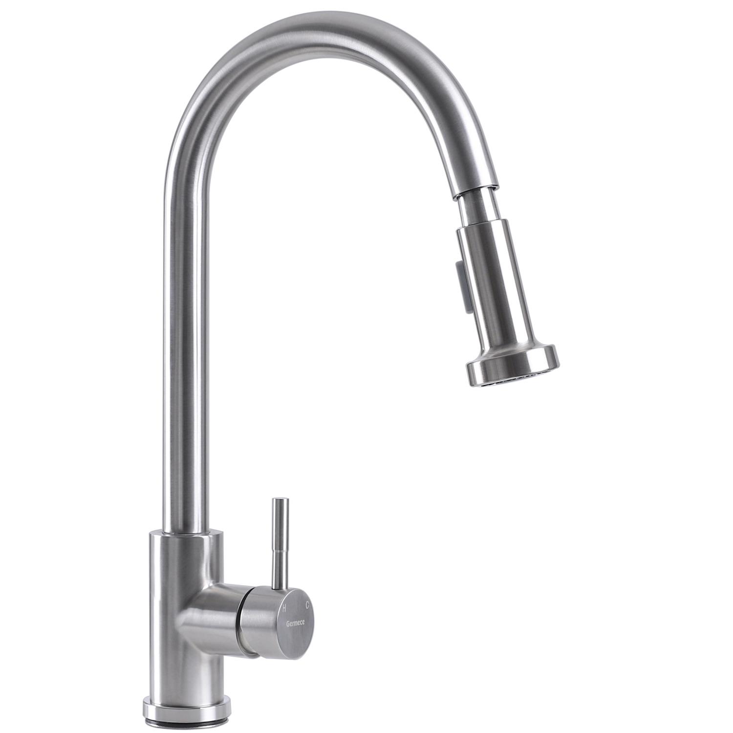 Смеситель для кухни PLATINUM Germece 6045 BW PLS-A32496 с видвижной лейкой Сатин (151928)