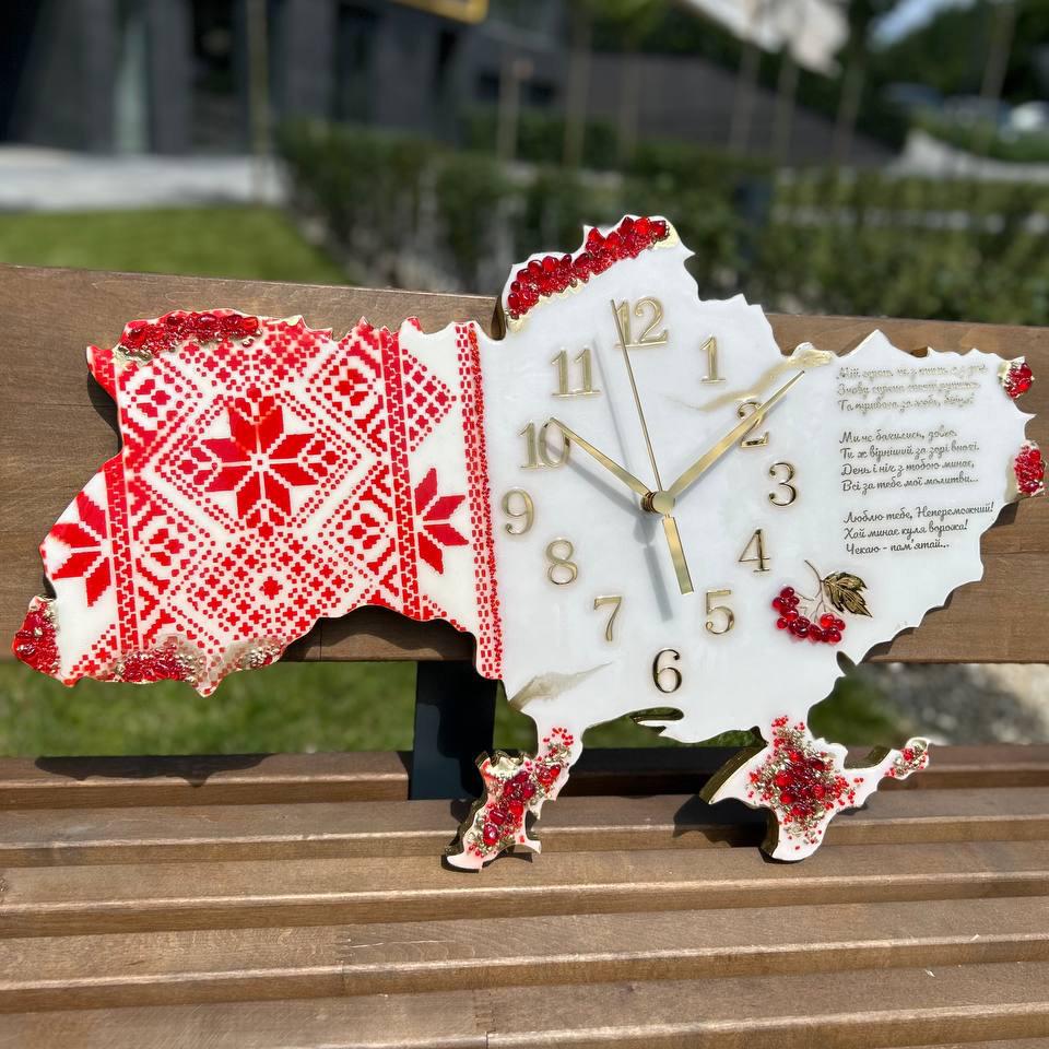 Часы настенные из эпоксидной смолы Карта Украины 130х83 см