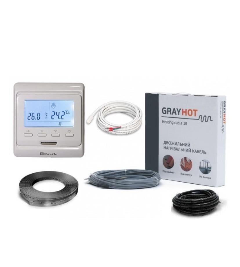 Кабель нагрівальний двожильний Gray Hot Heating 128 м 1929 Вт з програмованим терморегулятором (11520686)