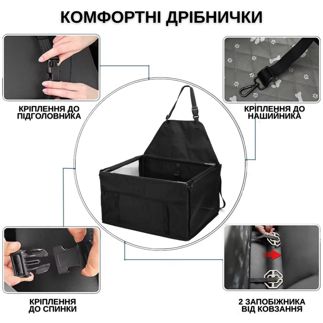 Автопереноска каркасна Zmaker на 12 трубок для дрібних і середніх порід собак в машину 48х39х27 см Чорний - фото 4