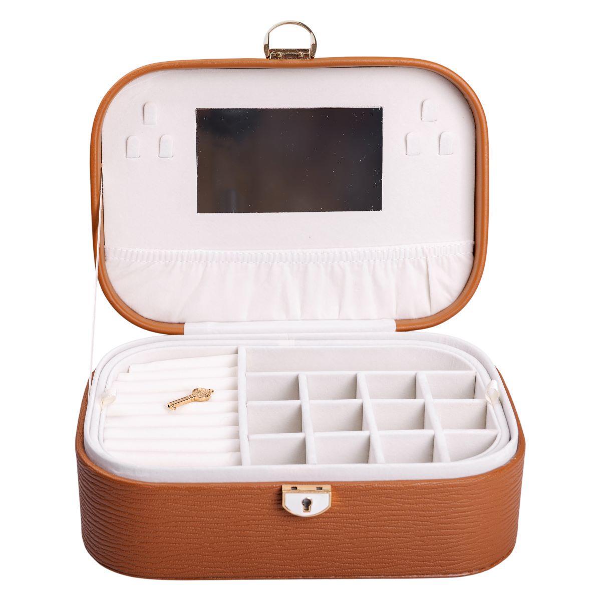 Шкатулка для украшений из экокожи с замком HP-5-1BR 2 яруса (A-033840)