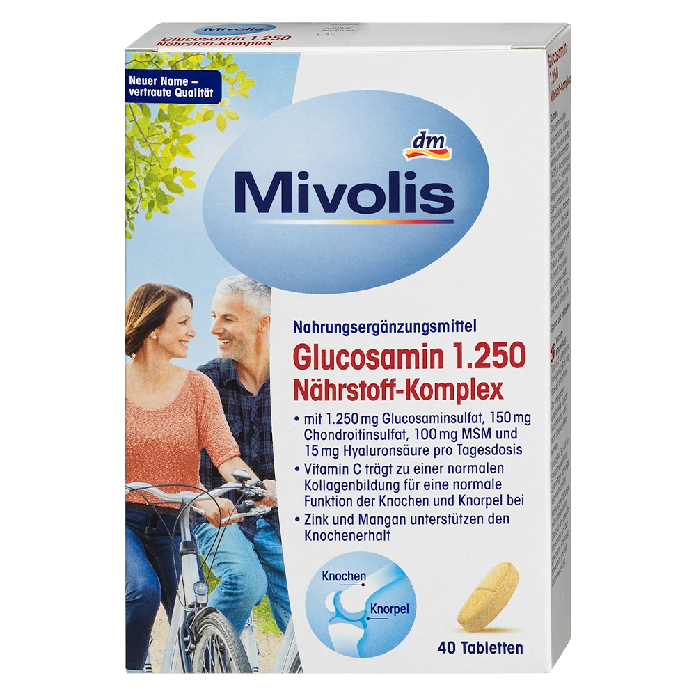 Глюкозамин хондроитин Mivolis Glucosamin 1250 Nutrient Complex для опорно-двигательного аппарата в капсулах 40 шт. (EPI-15102025-1329)