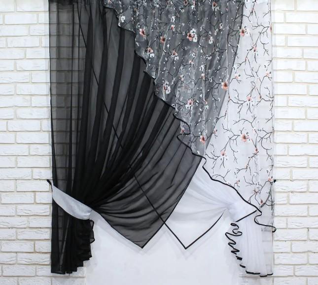 Занавеска кухонная шифон/органза 300х170 см Черный (063к 3)