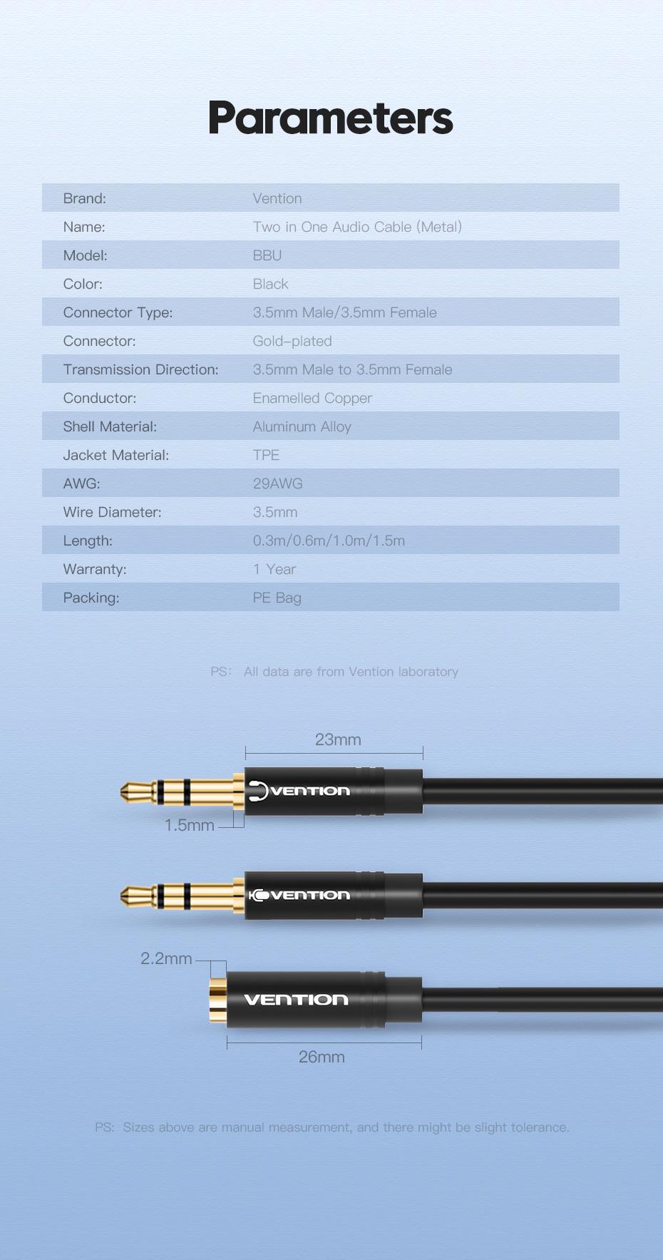 Переходник Vention 2х3.5 мм minijack-3.5 мм/minijack AUX 4-пиновый TRRS 0,6 м Черный (BBUBAB) - фото 10