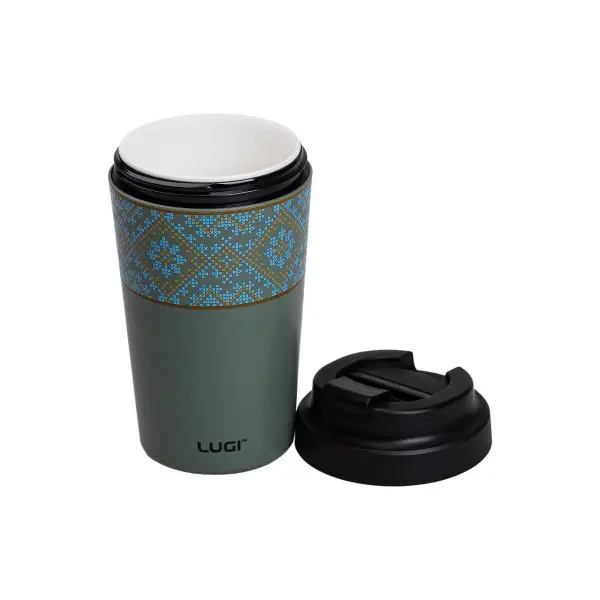 Термочашка Вышиванка YIWU с керамической колбой и коспусом из нержавеющей стали 380 мл Серо-зеленый (147-107-HP-14-50GR) - фото 3