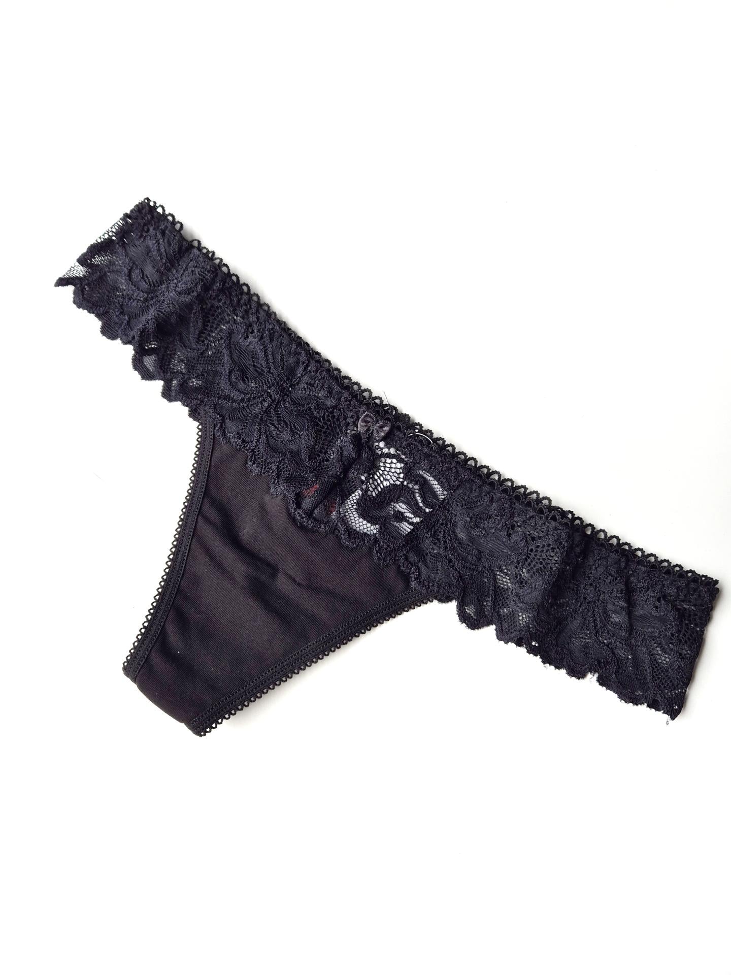 Трусики стринги женские с кружевным поясом Калина А-1266 M Черный (44)