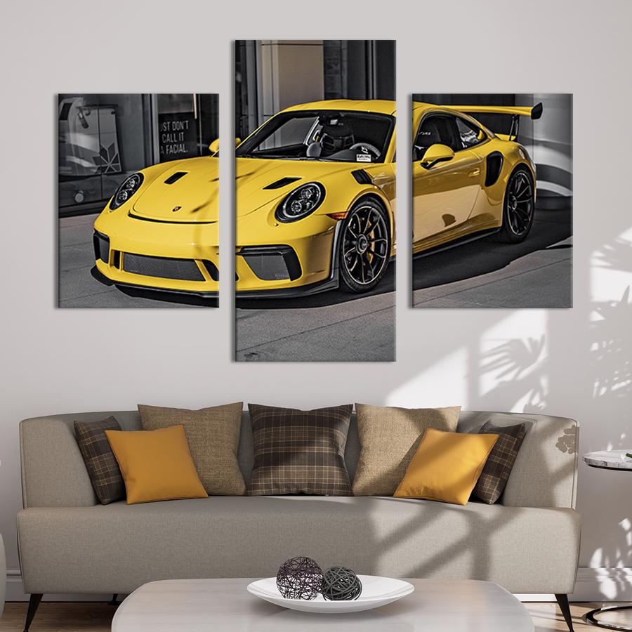 Картина для интерьера Крутой желтый Porsche 66x40 см (112-32)