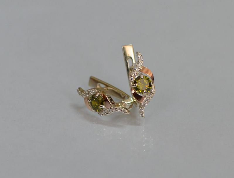 Серебряные серьги Sil с золотыми накладками 128s-6 Олива (Sil-1034)