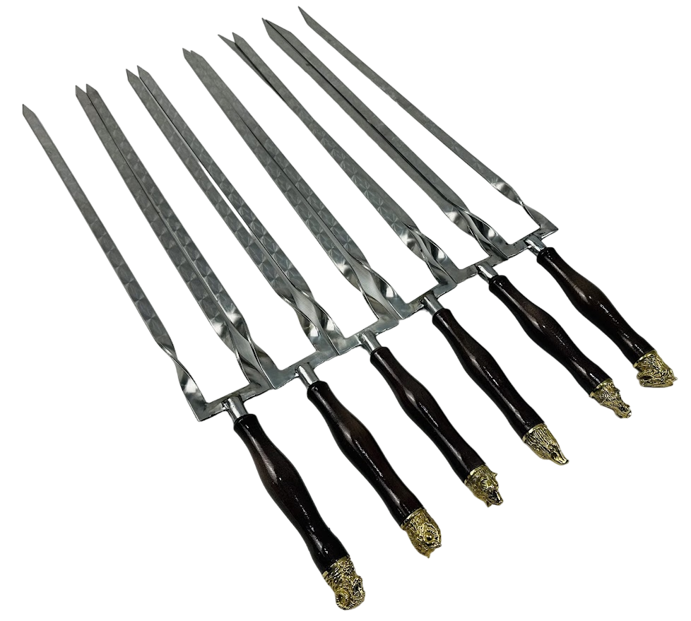 Набор шампуров двойные Сафари 6 шт. из нержавеющей стали с деревянной ручкой (2-10-SH-3123)